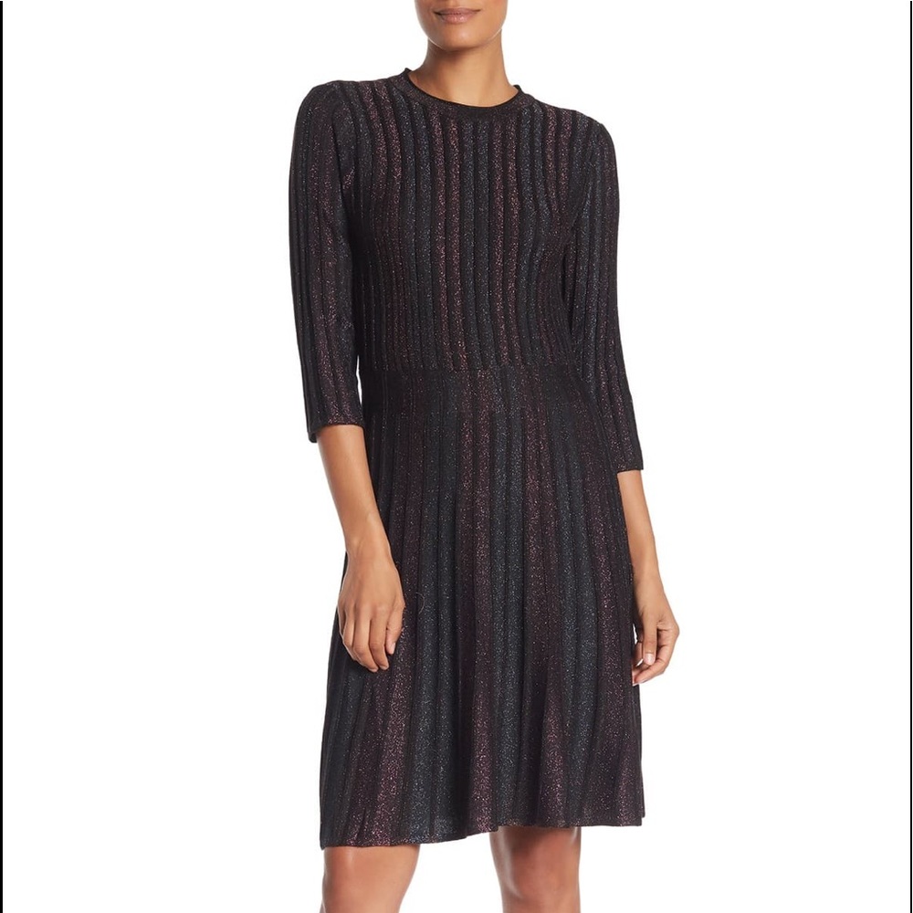 nanette lepore Stripe 3/4 Sleeve Fit & Flare Dress - Picture 2 of 3